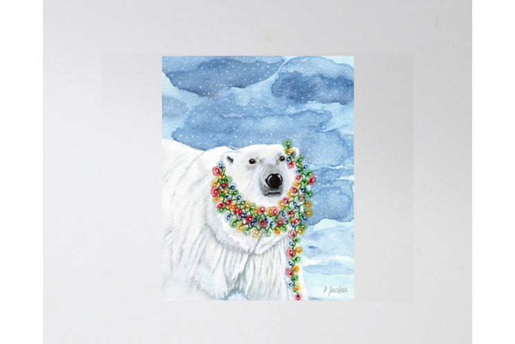 Christmas Lights Polar Bear Watercolor Art Print, 11 x 14 Unframed