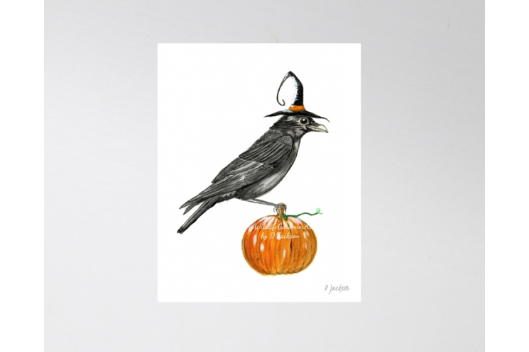 Halloween Crow Watercolor Art Print, 11 x 14 Unframed