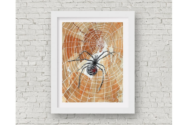Halloween Spiders Watercolor Art Print, 11 x 14 Unframed