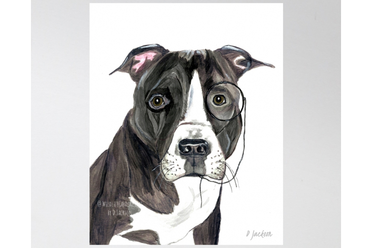 Contemporary Pit Bull Watercolor Art Print, 16 x 20, Unframed