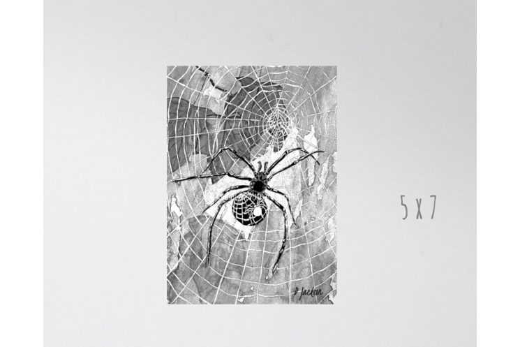 Black and White Halloween Spiders and Webs Watercolor Art Print