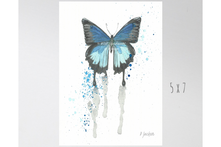 Blue Butterfly Watercolor Art Print