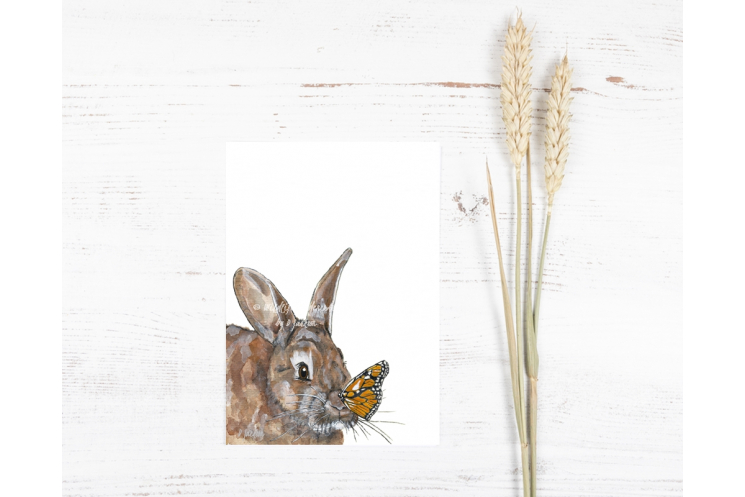 Bunny and Butterfly Watercolor Art Print
