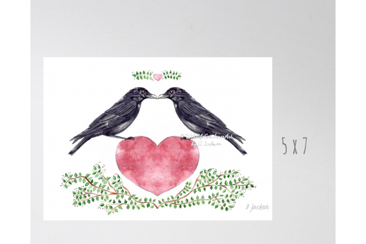 Crows Heart Watercolor Art Print