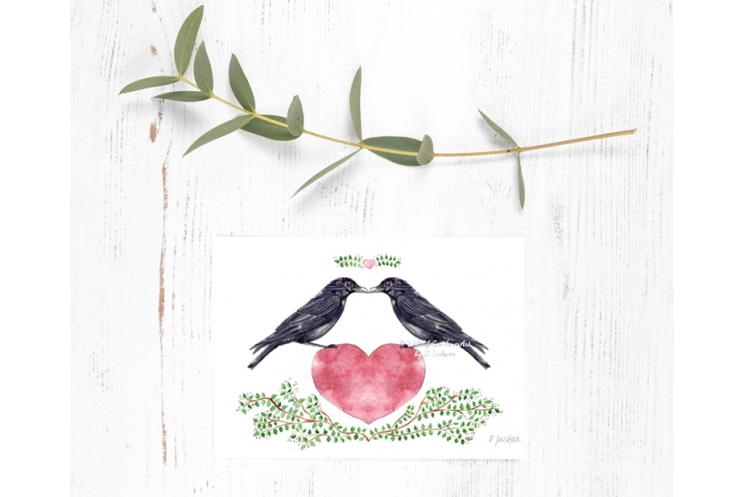 Crows Heart Watercolor Art Print