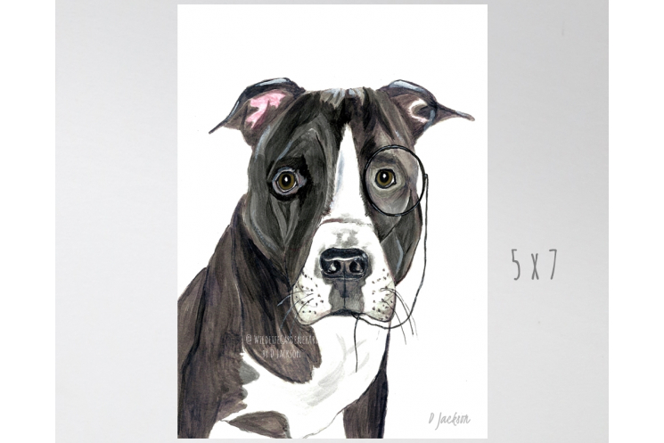 Pit Bull with Monacle Watercolor Art Print