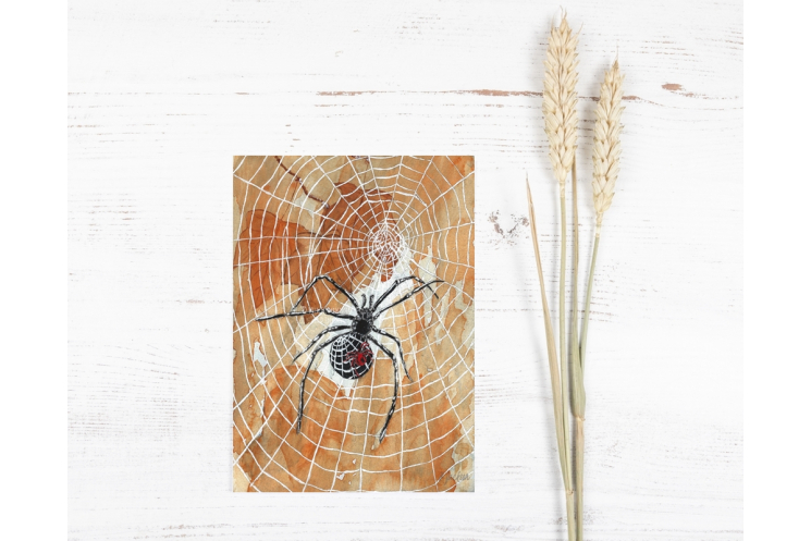 Halloween Spiders and Webs Watercolor Art Print