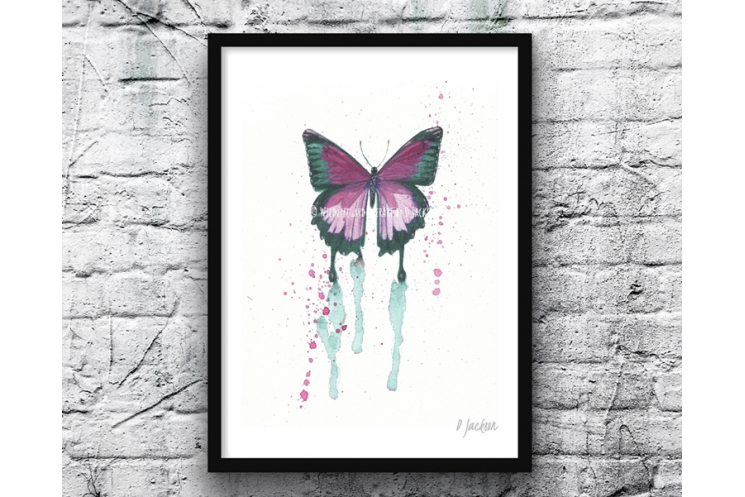 Pink Butterfly Watercolor Art Print