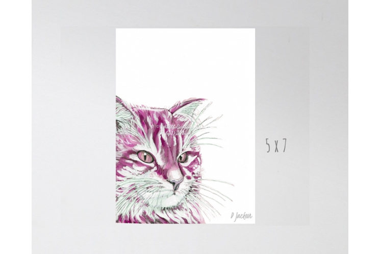 Pink Cat Watercolor Art Print