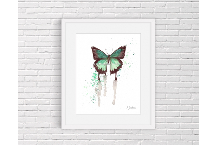 Aqua Butterfly Watercolor Art Print