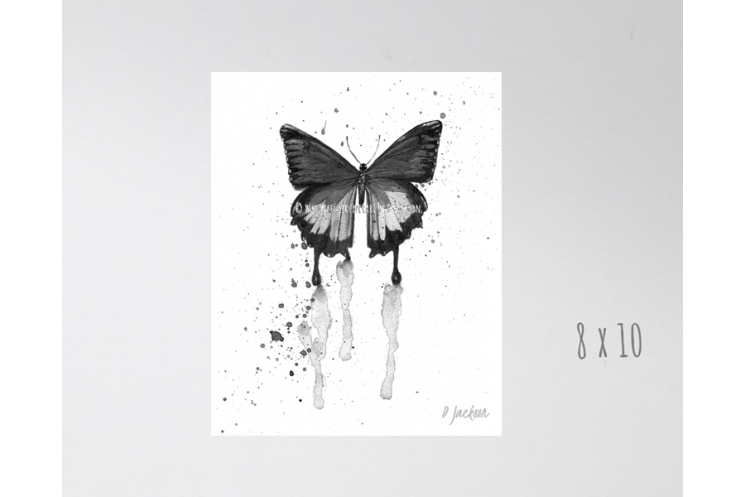 Black and White Butterfly Watercolor Art Print