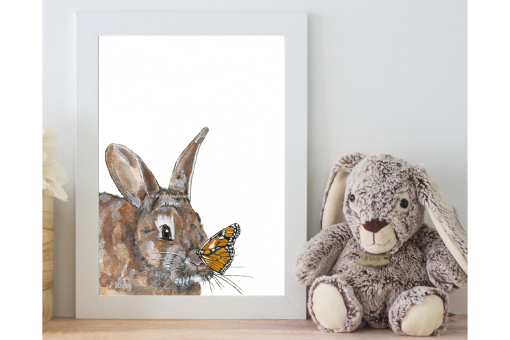 Bunny and Butterfly Watercolor Art Print