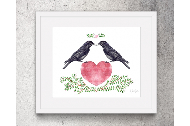 Crows Heart Watercolor Art Print