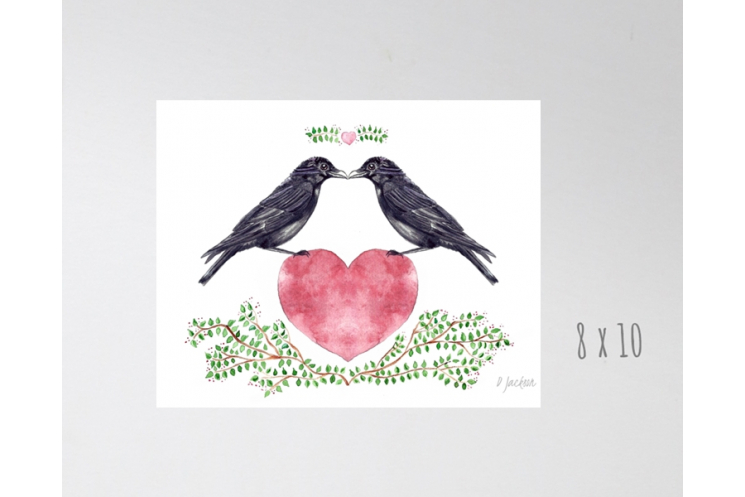 Crows Heart Watercolor Art Print