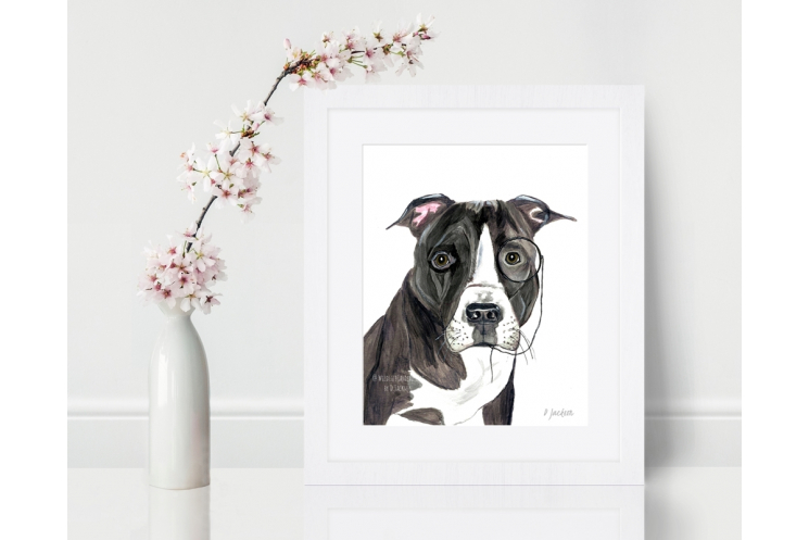 Pit Bull with Monacle Watercolor Art Print