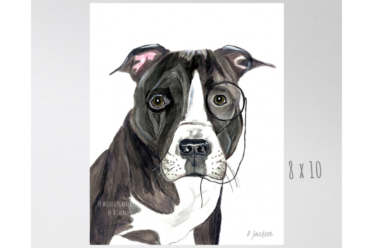 Pit Bull with Monacle Watercolor Art Print