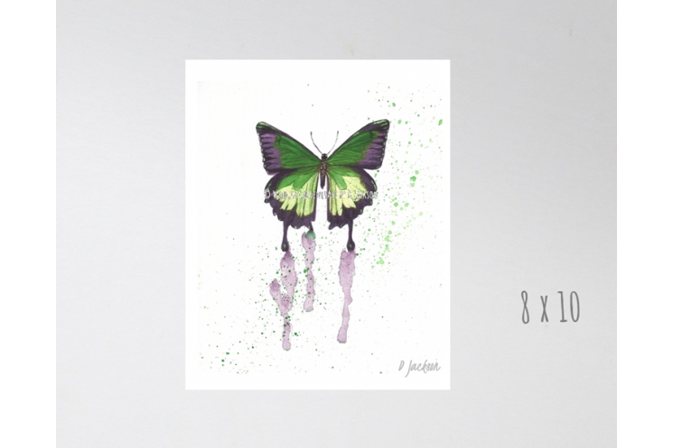 Green Butterfly Watercolor Art Print