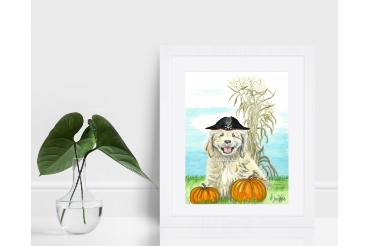Halloween Pirate Puppy Watercolor Art Print