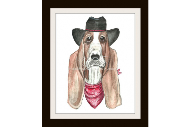 Cowboy Basset Hound Watercolor Art Print
