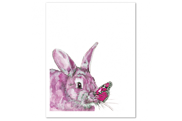 Pink Bunny and Butterfly Watercolor Art Print