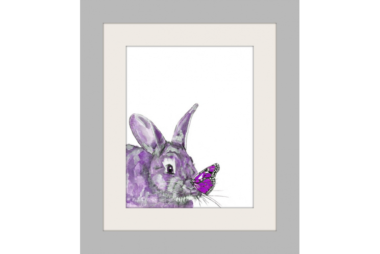 Purple Bunny and Butterfly Watercolor Art Print