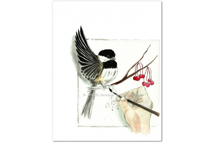 Painting a Chickadee, Watercolor Art Print