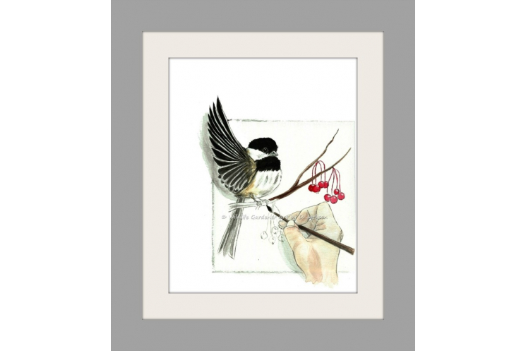 Painting a Chickadee, Watercolor Art Print