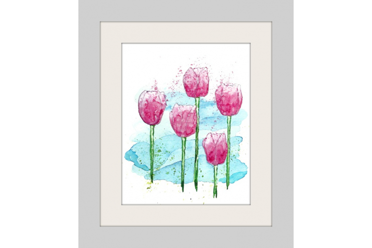 Pink Tulips Modern Watercolor Art Print