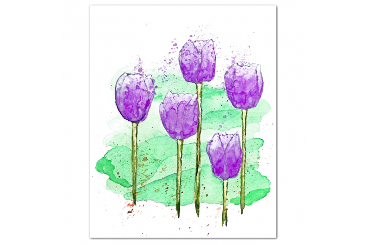 Yellow Daffodils and Purple Tulips Modern Watercolor Art Prints, Set of 2