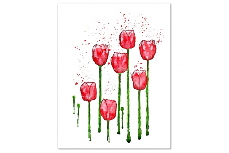 Red Tulips Minimalist Watercolor Art Print