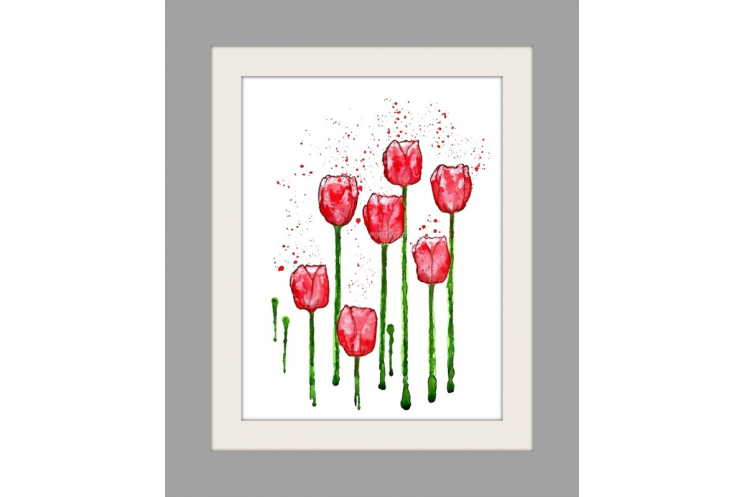 Red Tulips Minimalist Watercolor Art Print