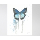 Contemporary Blue Butterfly Watercolor Art Print, 16 x 20 Unframed
