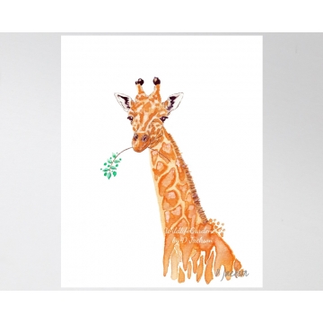 Orange Giraffe Watercolor Art Print, 11 x 14 Unframed