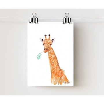 Orange Giraffe Watercolor Art Print