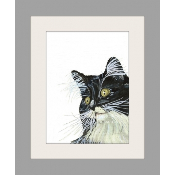 Tuxedo Cat Watercolor Art Print, black white cat art, contemporary cat wall art