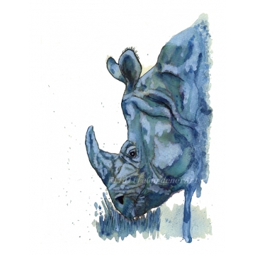 Blue Rhino Watercolor Art Print, Safari Animal, Contemporary Wildlife, Kids Art