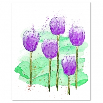 Purple Tulips Modern Watercolor Art Print