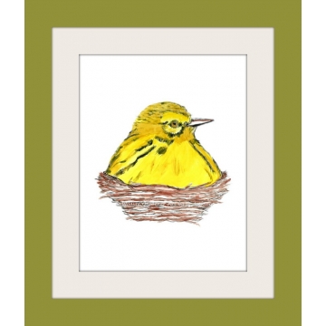 Yellow Bird in Nest Watercolor Art Print