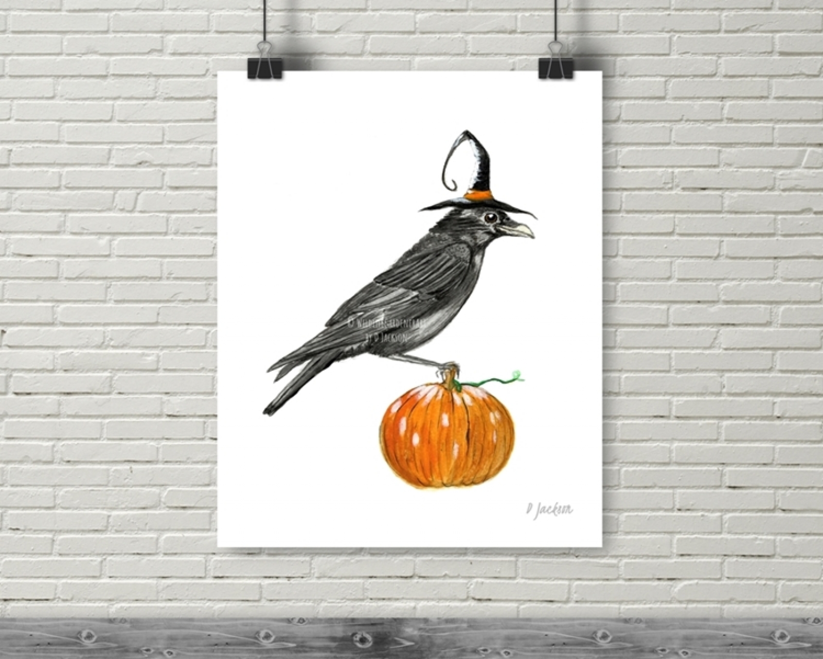 Halloween Witch Crow Watercolor Art Print, 16 x 20 Unframed | Wildlife