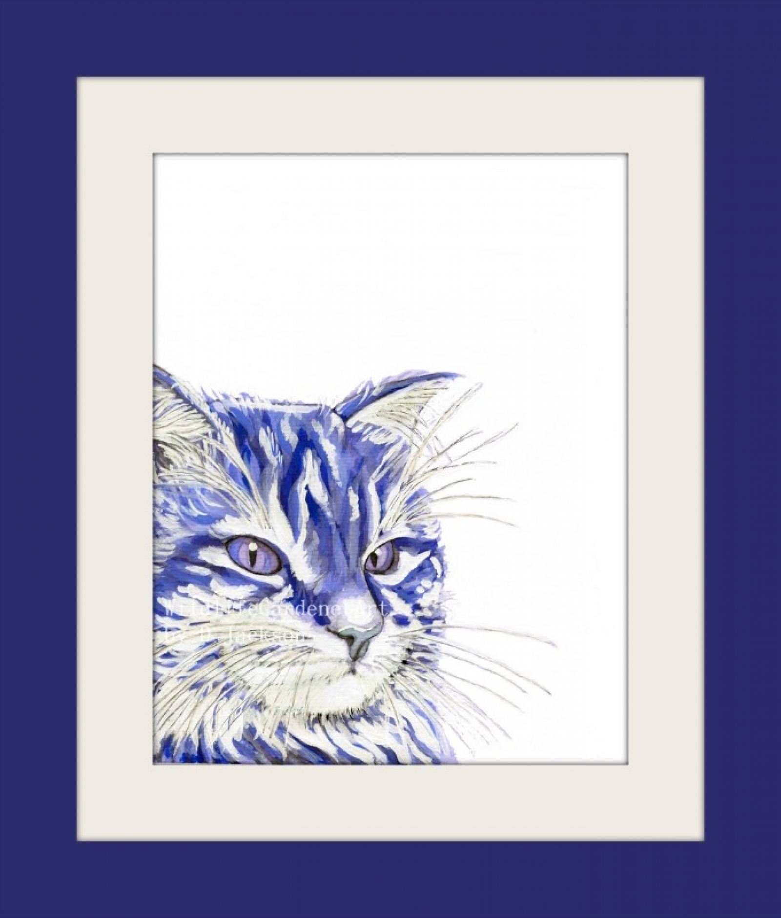 Blue Navy Cat Watercolort Art Print Pop Art Blue Navy Cat Watercolort Art Print Pop Art