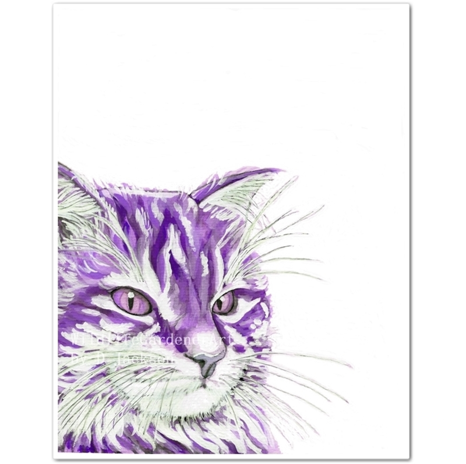 Purple Cat Watercolor Art Print Pop Art Wildlife Gardener Art