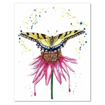 Swallowtail Butterfly with Coneflower Watercolor Art Print