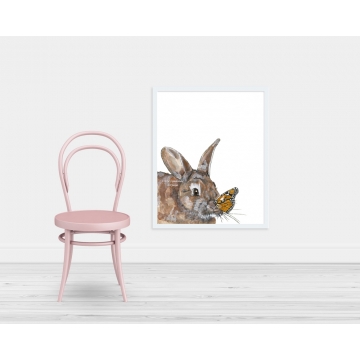 Bunny and Monarch Butterfly Watercolor Art Print, 16 x 20, Unframed