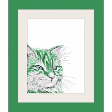Green Cat Watercolor Art Print