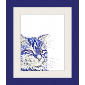Blue, Navy Watercolor Cat Pop Art Print