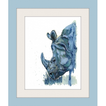 Blue Rhino Watercolor Art Print
