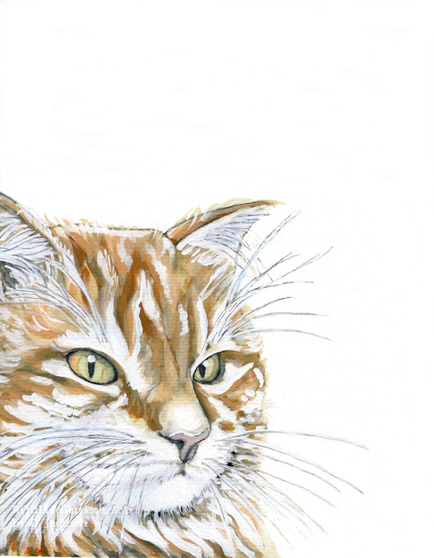 Watercolor Orange Cat Art Print Pet Portrait Contemporary Wall